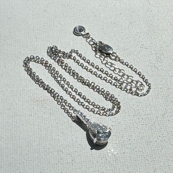 Vintage Sterling Silver Cubic Zirconia Pendant - 18 inch - Picture 3 of 8